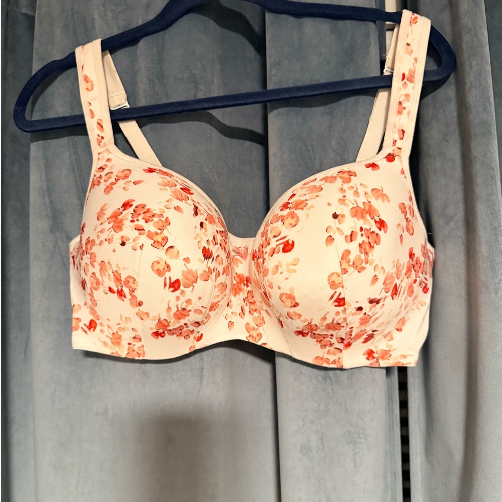 Cacique Cream and Orange Floral Bra